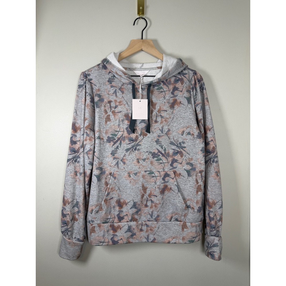 NWT LC Lauren Conrad Hoodie Womens Large Grey Floral Cottage Getaway